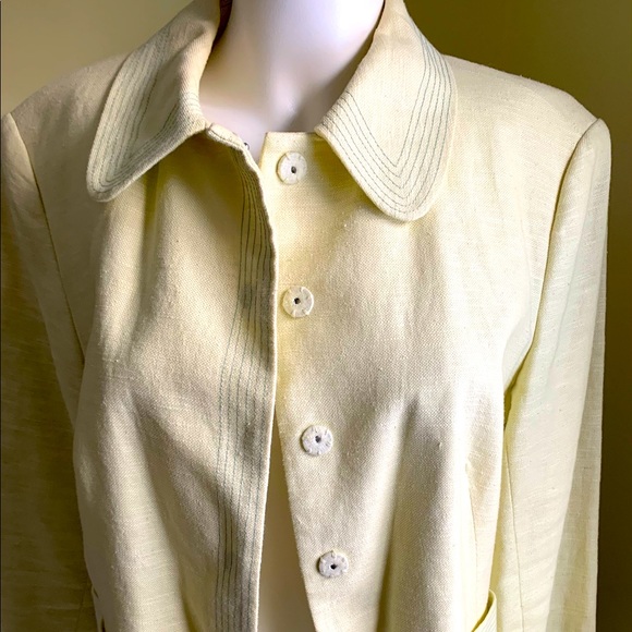 Zara Yellowish Light lime green cotton blend blazer 3/4 sleeves collared US 12 - Picture 5 of 13